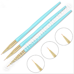 3pcs Striping Blue Handle and Gold Head Brush