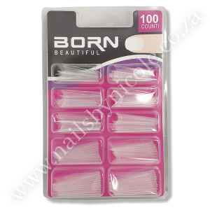 Born Beautiful – French Cover Nail Tips – Long Coffin – 100 PC