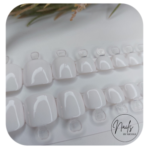 Luxury Press On Nails – Toes Plain White Set – 20 Piece