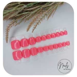 Luxury Press On Nails – Toes Plain Bright Summer Pink Set – 20 Piece