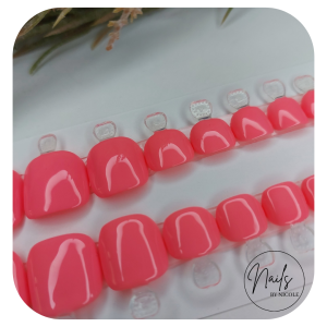 Luxury Press On Nails – Toes Plain Bright Summer Pink Set – 20 Piece