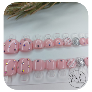 Luxury Press On Nails – Toes Pink, Gems & Sparkles Set – 20 Piece