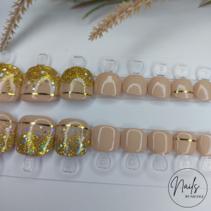 Luxury Press On Nails – Toes Gold & Nude Set – 20 Piece