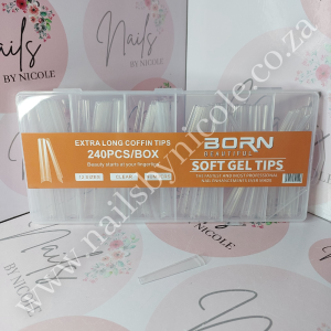 Born Beautiful – Extra Long French Soft Gel Tips – Coffin 240pcs