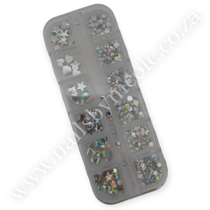 Nail Art – Gems Tray Set – Rainbow Silver