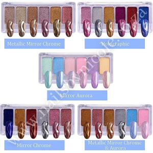 Chrome Powder 6 Colours Solid Nail Powder Palette