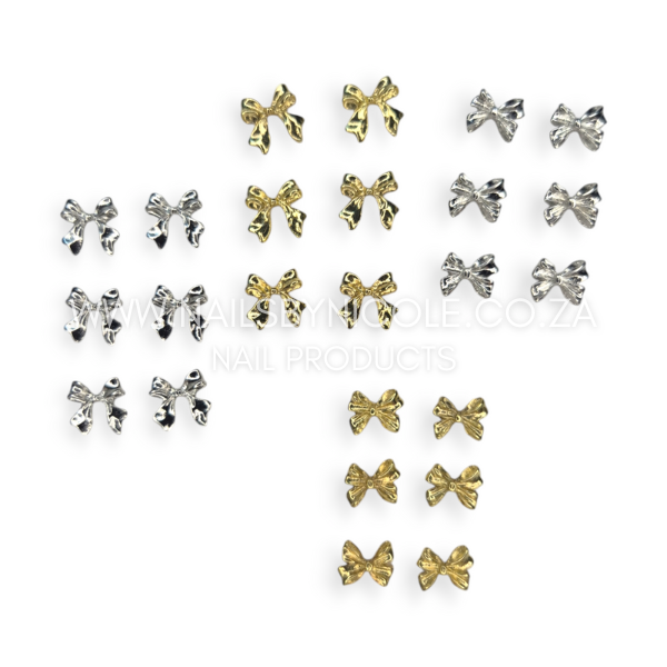 Nail Decoration – Silver & Gold Bows Set