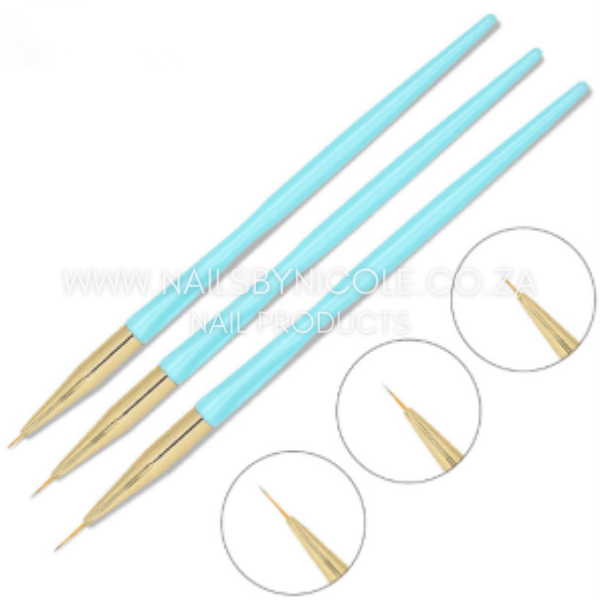 3pcs Striping Blue Handle and Gold Head Brush