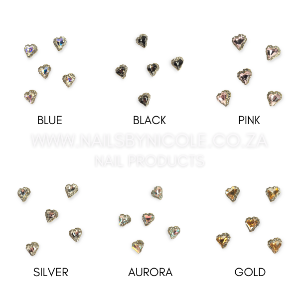 Nail Charms – Heart Gems – 5pcs – Silver