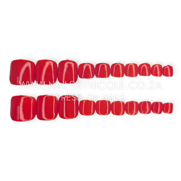Luxury Press On Nails Set 20pc – Toes – Red
