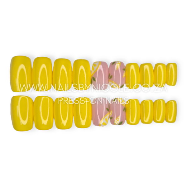 Luxury Press On Nails Set 20pc – Medium Square – Yellow Lemon