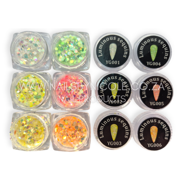 Luminous Glitter Sequins – Glow in the Dark – 6pc [1-6]