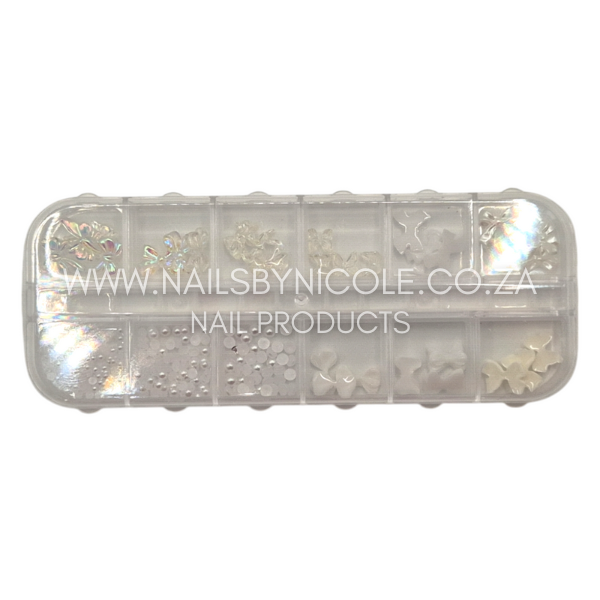 Nail Art Tray – White Bows, Pearls & Butterflies