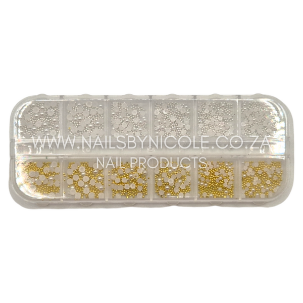 Nail Art Tray – Pearls, Silver & Gold Beads
